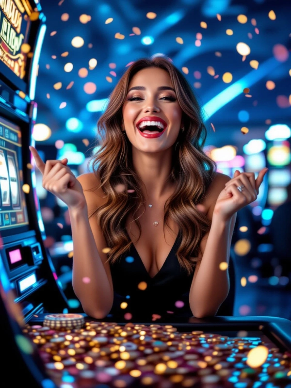Woman celebrating big casino win